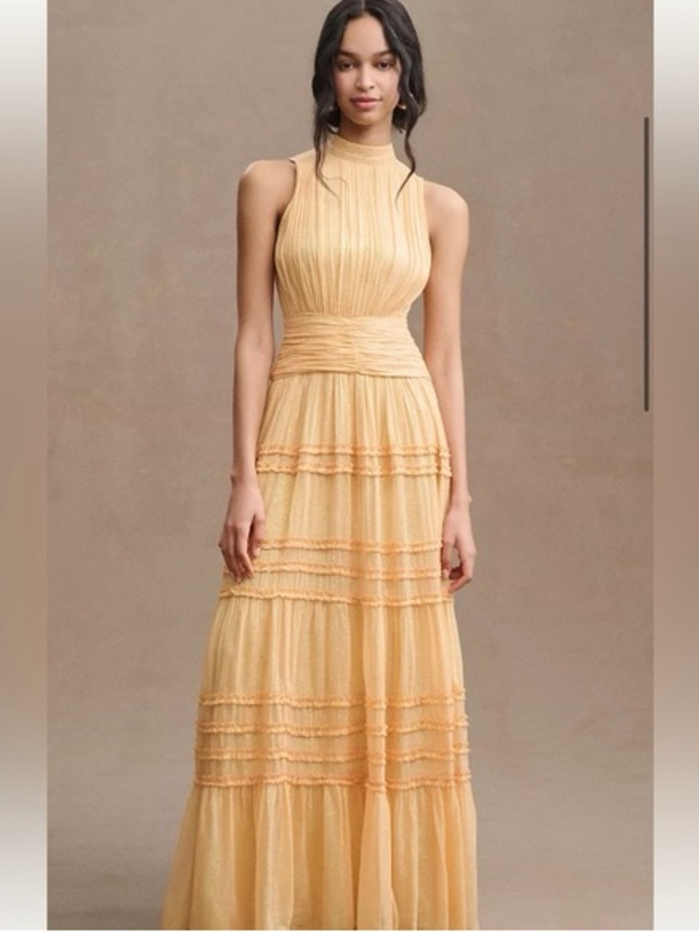 BHLDN Juniper Metallic Tiered
Backless High-Neck Gown